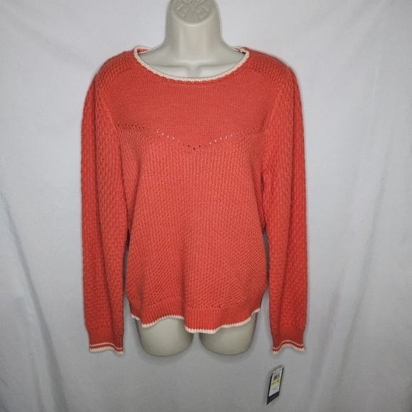 New Democracy Long Puff Sleeve Round Neck Mixed Stitch Sweater Poppy Red Size M - Picture 2 of 11